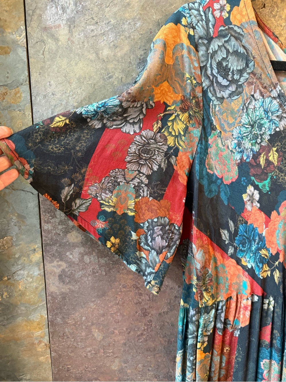 Soft Surroundings,M, patchwork floral flare tiered maxi dress. Swingy, comfy EUC - Picture 6 of 12